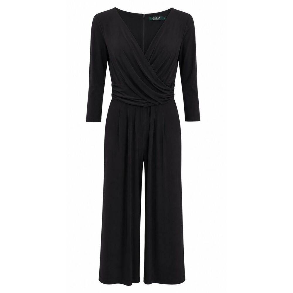 Ralph Lauren Black Jumpsuit Womens 6 Wide Leg Long Sleeve Cocktail 30 Inseam